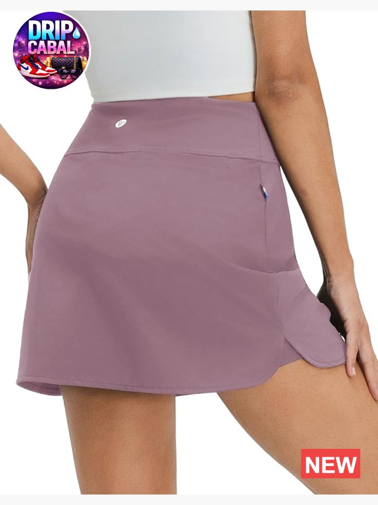 High Waisted Tennis Skort With Pockets Lined A Line Skirt Nylon Stretchy
